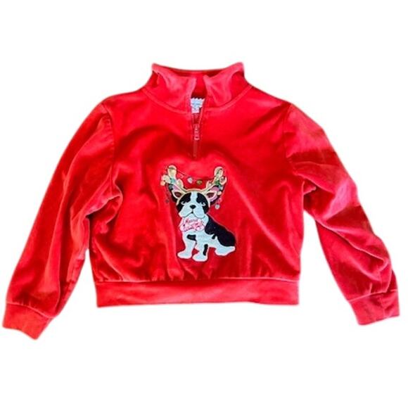 Poof Girl Kids Red Velour Christmas Bulldog Jogger Set – Girls Size Medium - Picture 3 of 9